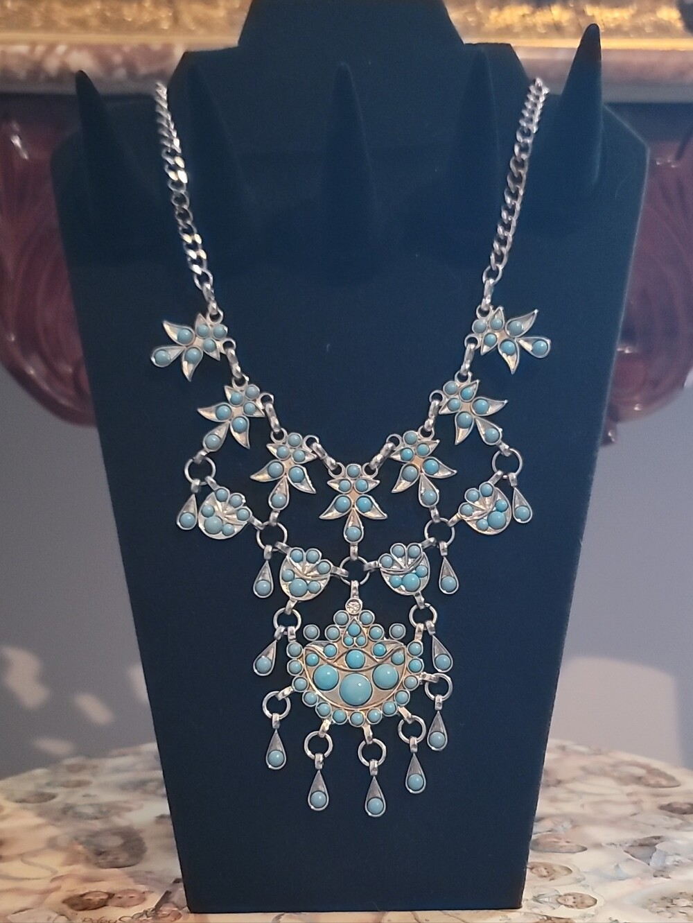 Statement Turquoise Floral Bib Necklace